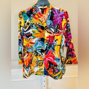 Ali Miles NWT 1X Wire Collar Button Down Shirt Shacket Abstract Floral Bright